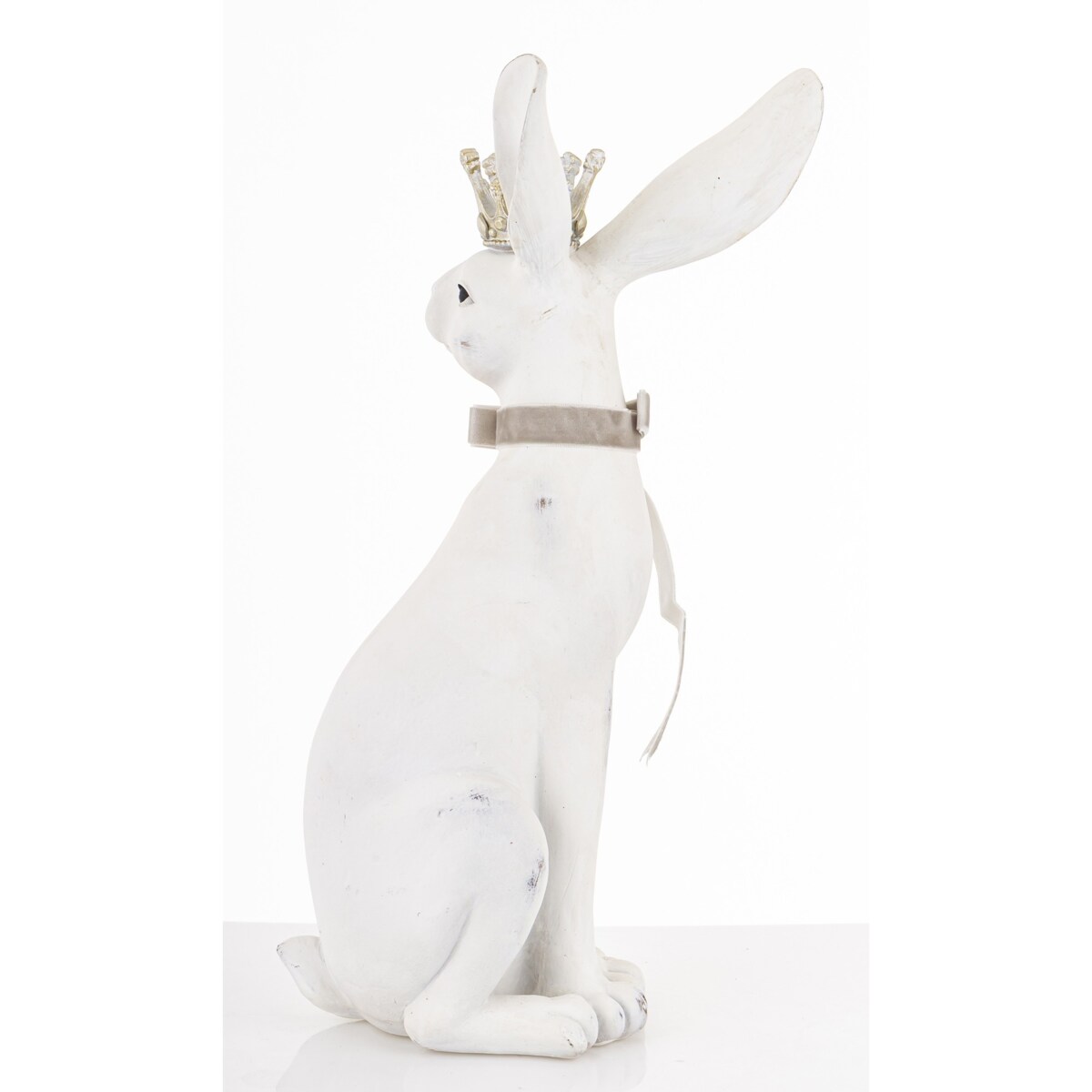 Figurka - biały królik z koroną 37x15x19 cm REGO-2 z aksamitką