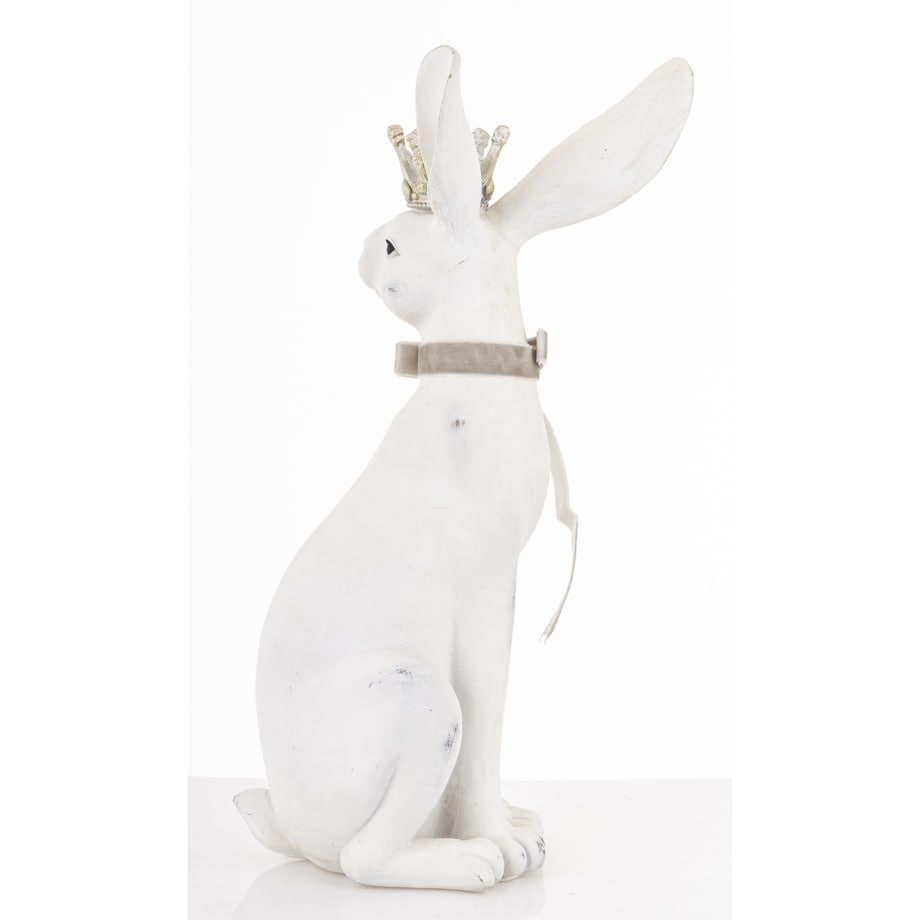 Figurka - biały królik z koroną 37x15x19 cm REGO-2 z aksamitką