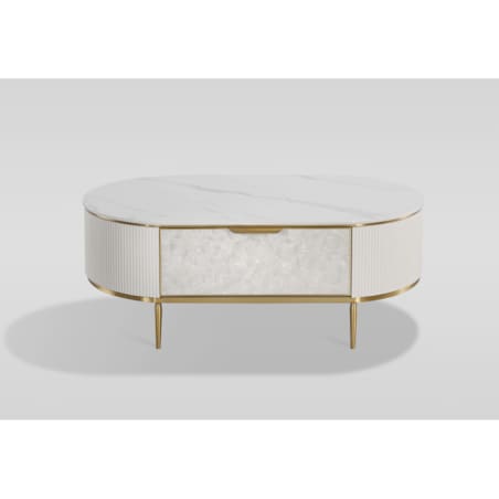 Kremowy stolik kawowy glamour Champion z muszlami i spiekiem 122x71x45