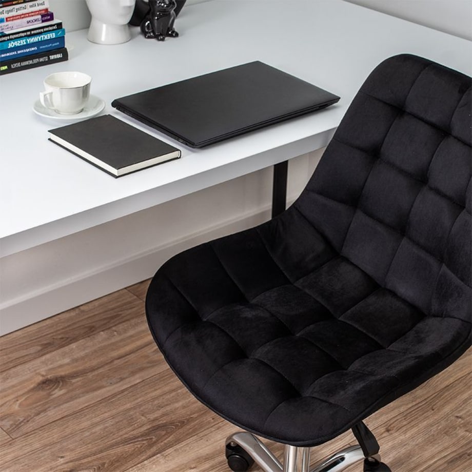 Fotel biurowy krzesło obrotowe regulowane welurowe czarne