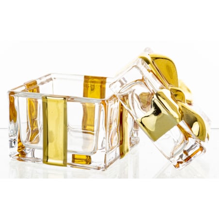 Szklany pojemnik z kokardką 8x8,5x8,5 cm NASTRO złoty