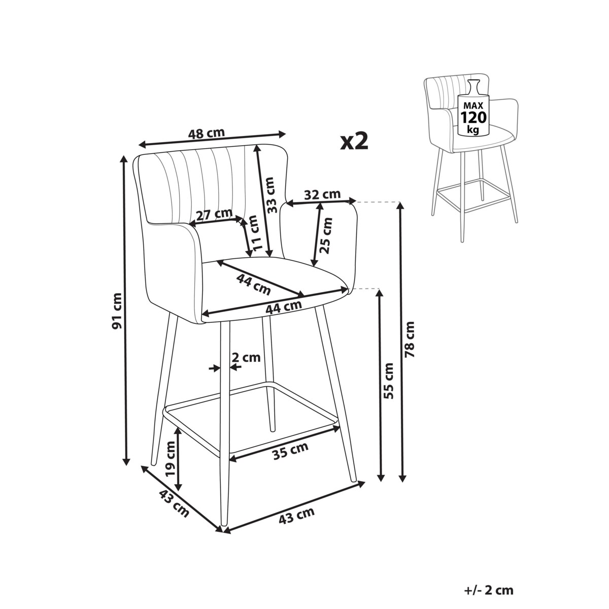 Zestaw 2 krzeseł barowych SANILAC Boucle Kremowy