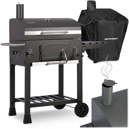 Grill węglowy ogrodowy komin żeliwny ruszt + pokrowiec Berdsen