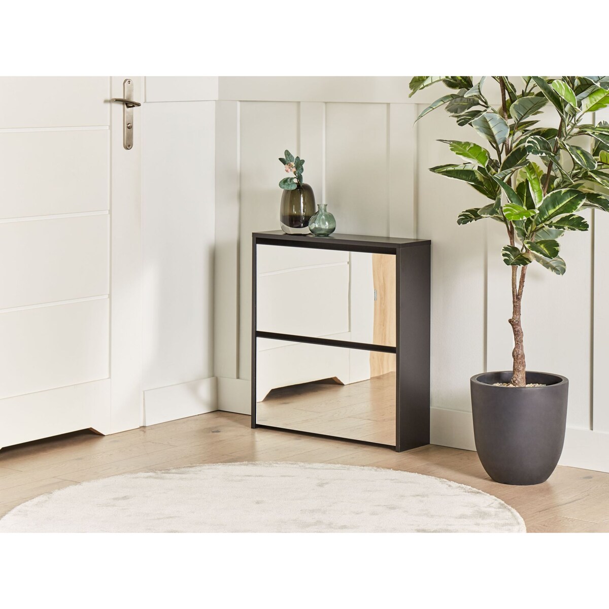 Szafka na buty 2 przegrody lustrzane fronty czarna MIDFIELD