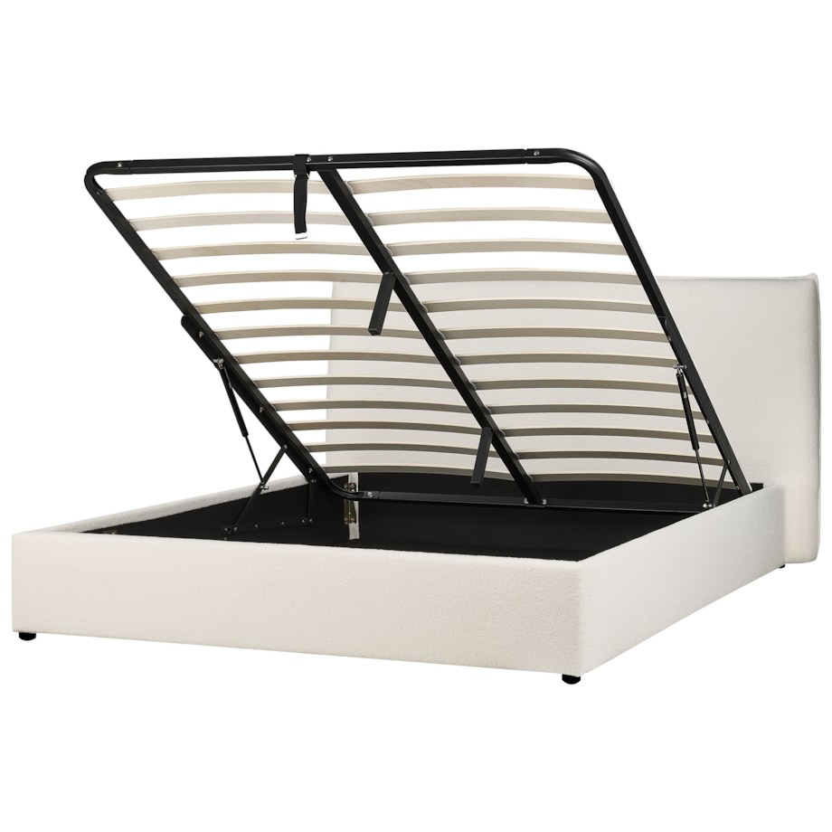 Łóżko z pojemnikiem boucle 160 x 200 cm złamana biel LAVAUR