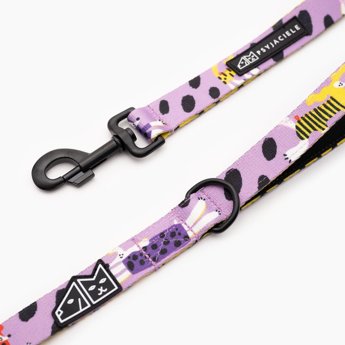 Smycz miejska dla psa lub kota "Pieski floreski" - Szerokość taśmy: 15mm, Rozmiar: M oraz Rodzaj: Mini karabinek
