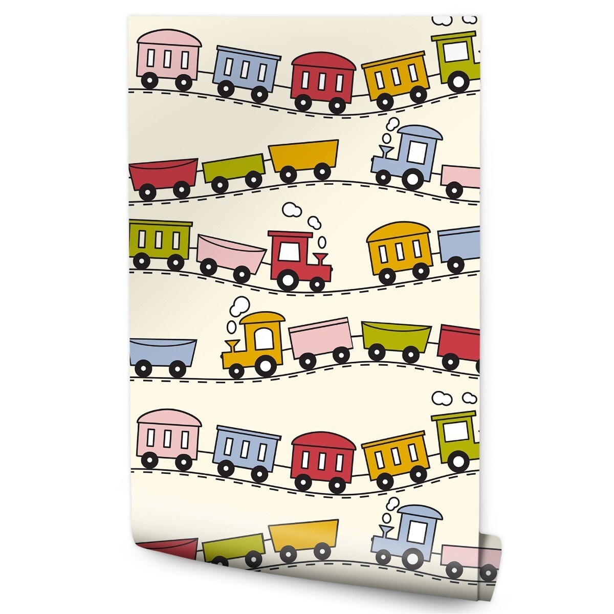 Tapeta Dla Dzieci KOLOROWE Kolejki Pociągi Tory