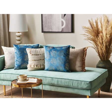 2 welurowe poduszki dekoracyjne w liście 45 x 45 cm niebieskie MONSTERA