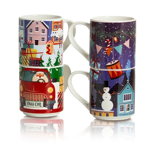 Zestaw Kubków Świątecznych 265 Ml Boże Narodzenie Stojący Święty Mikołaj Noc