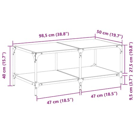 vidaXL Stolik kawowy z czarnym, szklanym blatem, 98,5x50x40 cm, stal