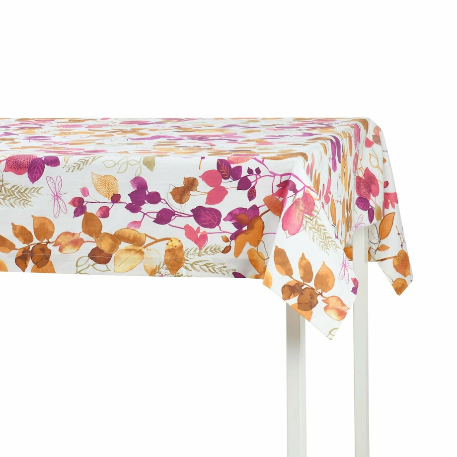 Obrus z motywem liści i ptaków Purple Sparrow – 130 × 300 cm