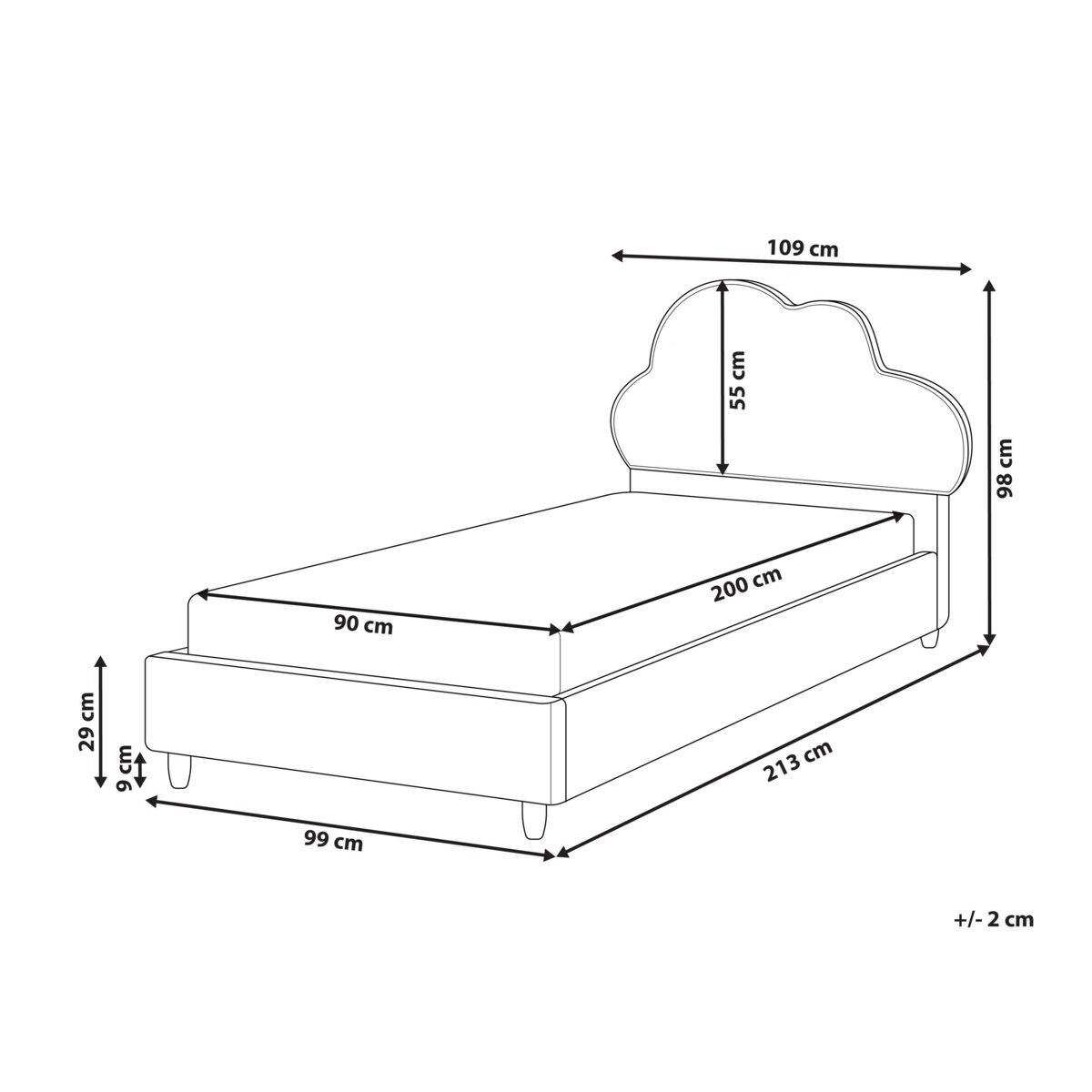 Łóżko dziecięce Chmurka Welur BELLEVUE 90 x 200 cm Jasnobeżowy