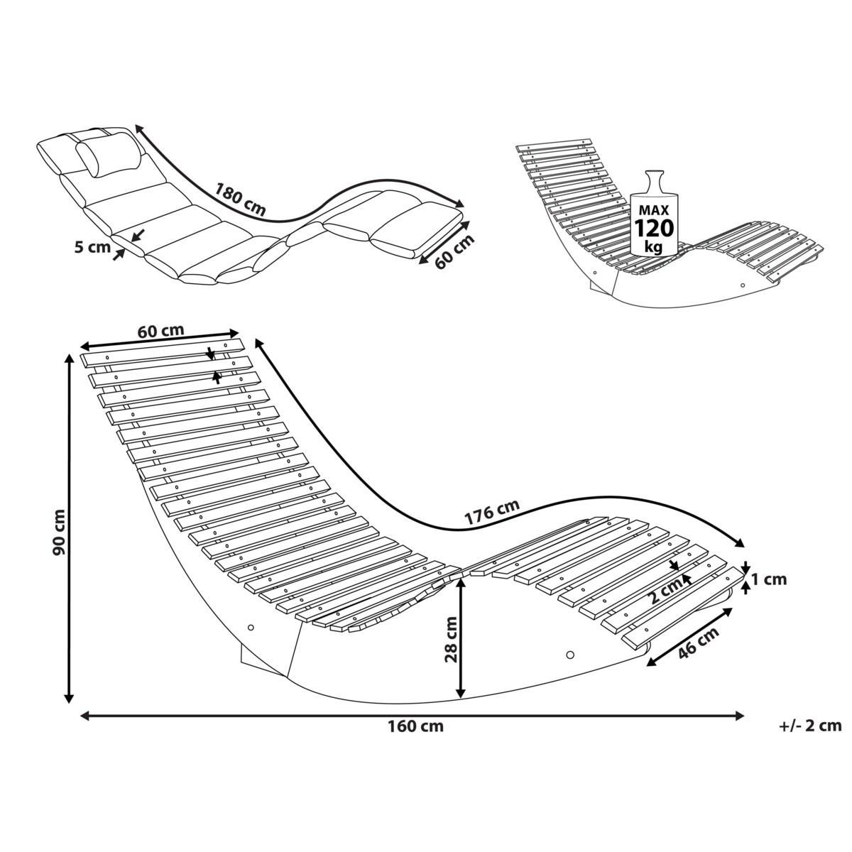 Leżak ogrodowy z poduszką BRESCIA PREMIUM Drewno akacjowe Jasnobeżowy