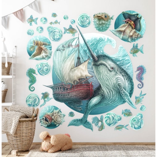 Zestaw naklejek na ścianę, Morska wyprawa, 80cm