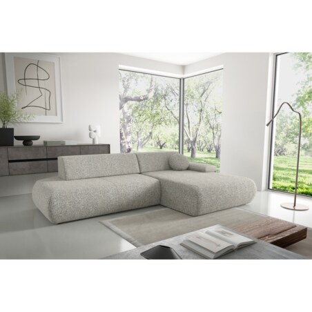 Narożnik rozkładany PENTI z pojemnikiem na pościel, prawy, szaro-beżowy