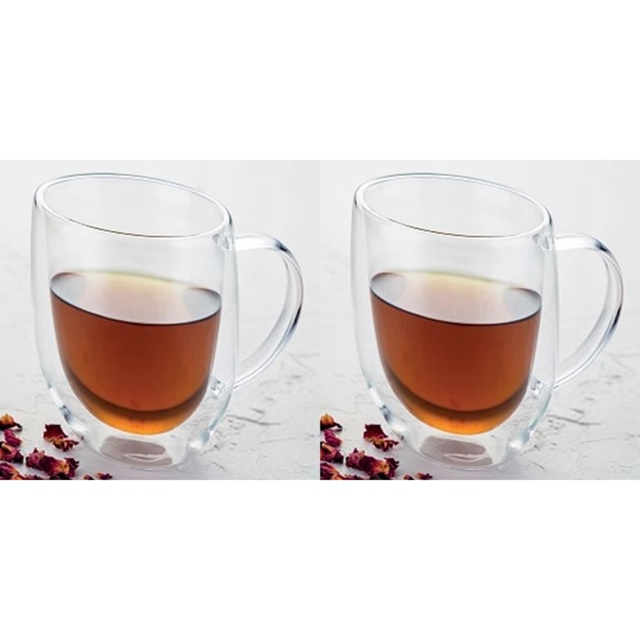 SZKLANKA kubek termiczna 2x 340 ml na kawę herbatę podwójna ścianka szkło