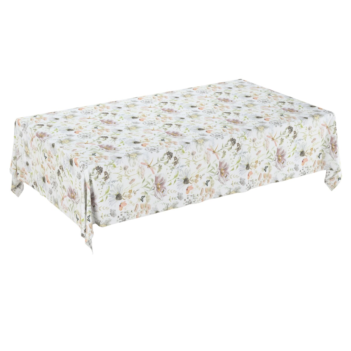 Obrus prostokątny 130 x 160 cm pastelowe kwiaty na białym tle
