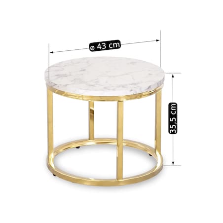 Zestaw Stolik Kawowy Okrągły 2w1 Glamour Ława Loft Biały Marmur Złoty OLIS