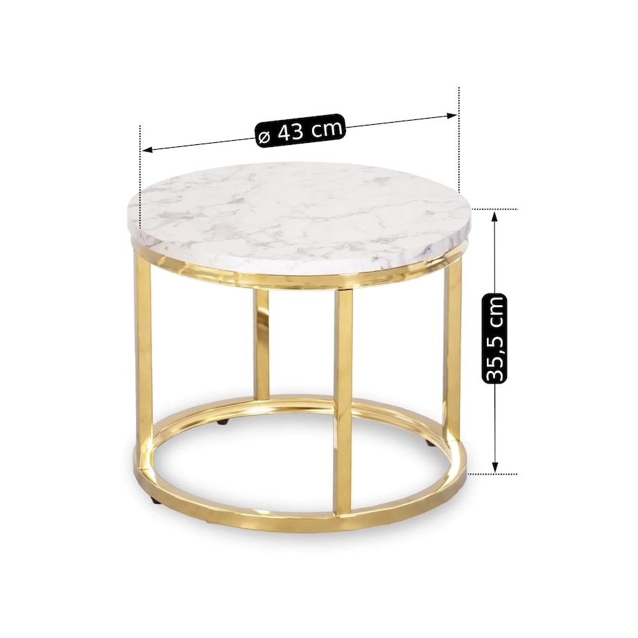 Zestaw Stolik Kawowy Okrągły 2w1 Glamour Ława Loft Biały Marmur Złoty OLIS