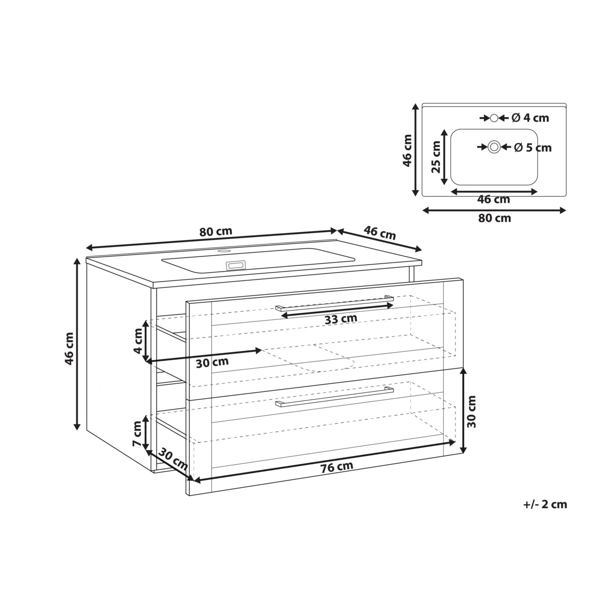 Szafka łazienkowa wisząca z umywalką TARIJA 80 cm Jasnobrązowy