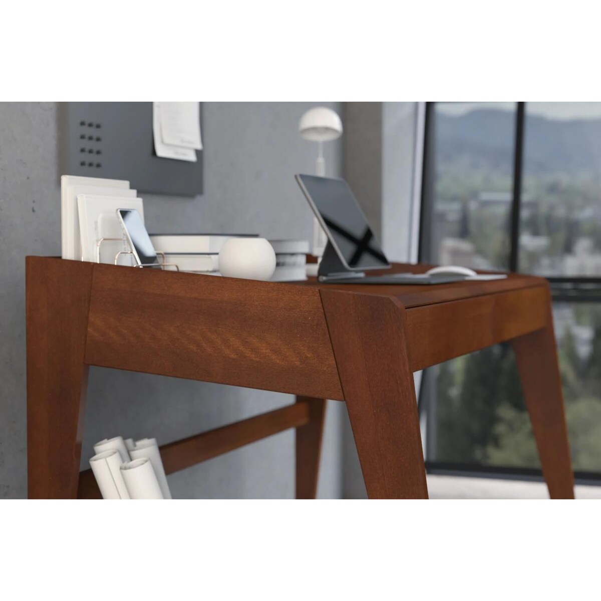 Drewniane bukowe biurko / toaletka z szufladami Visby LISA / kolor orzech