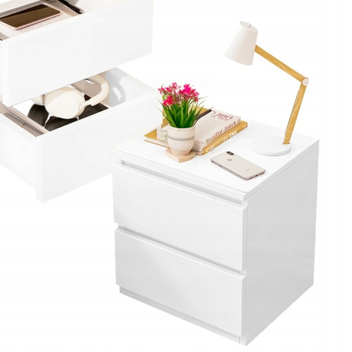 Szafka nocna do sypialni salonu pokoju szafka z szufladami biała loft