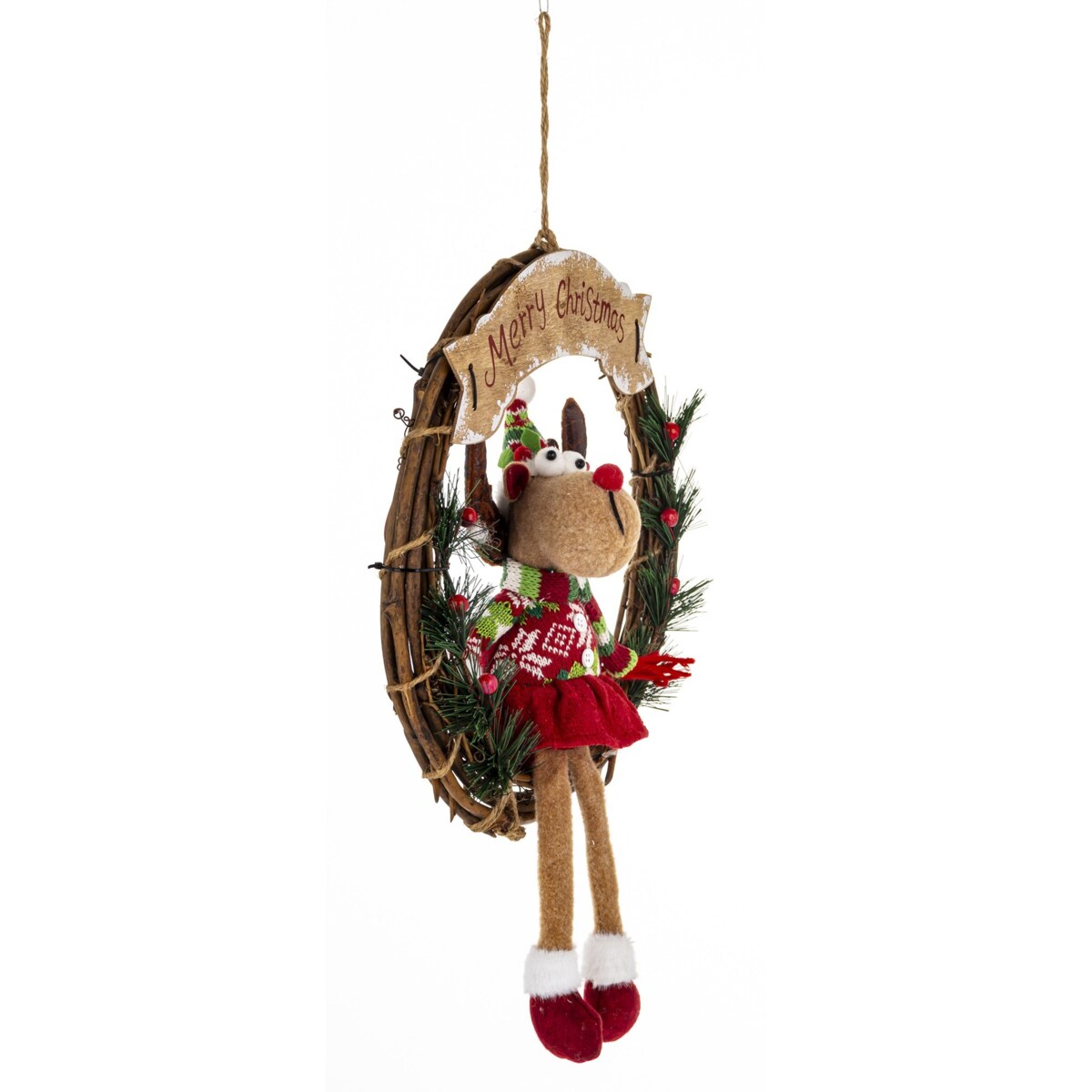 Dekoracja - figurka renifer w kole w czerwonym ubranku 47x33x10 cm