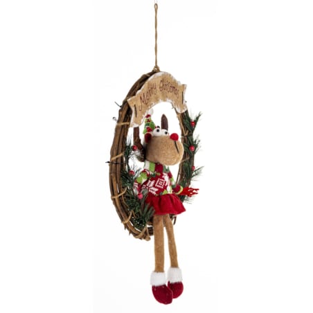 Dekoracja - figurka renifer w kole w czerwonym ubranku 47x33x10 cm