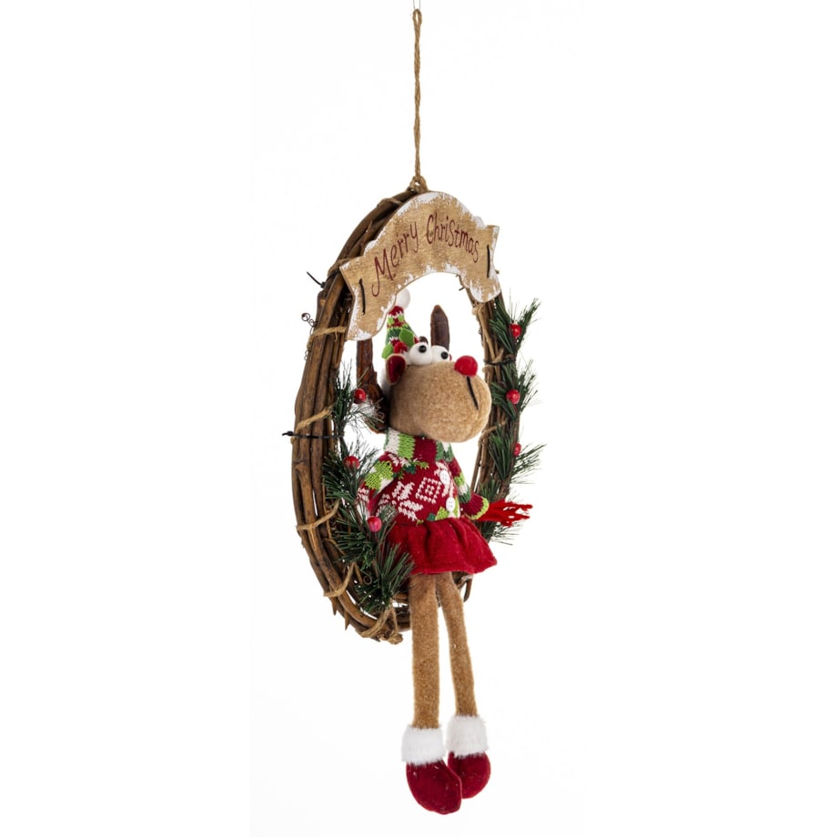 Dekoracja - figurka renifer w kole w czerwonym ubranku 47x33x10 cm