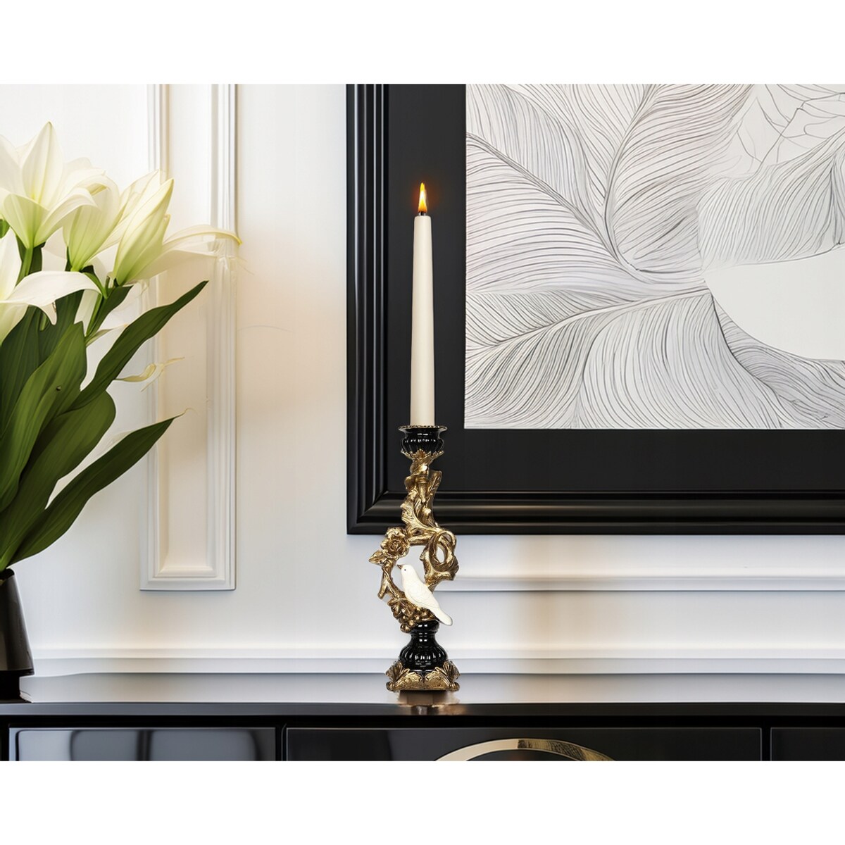 ŚWIECZNIK KANDELABR ZŁOTY RETRO VINTAGE PTAK DO DOMU SALONU SYPIALNI OZDOBA