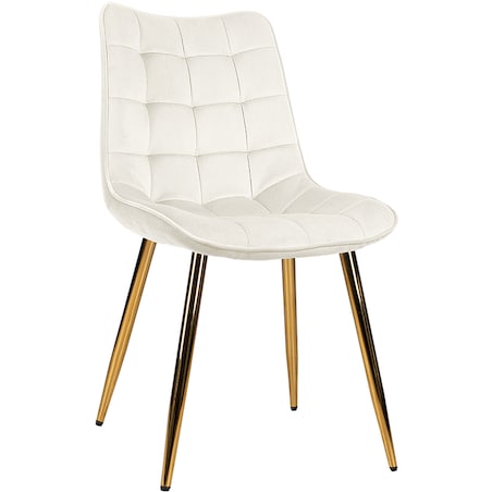 Krzesło tapicerowane welurowe beżowe pikowane glamour złote nogi