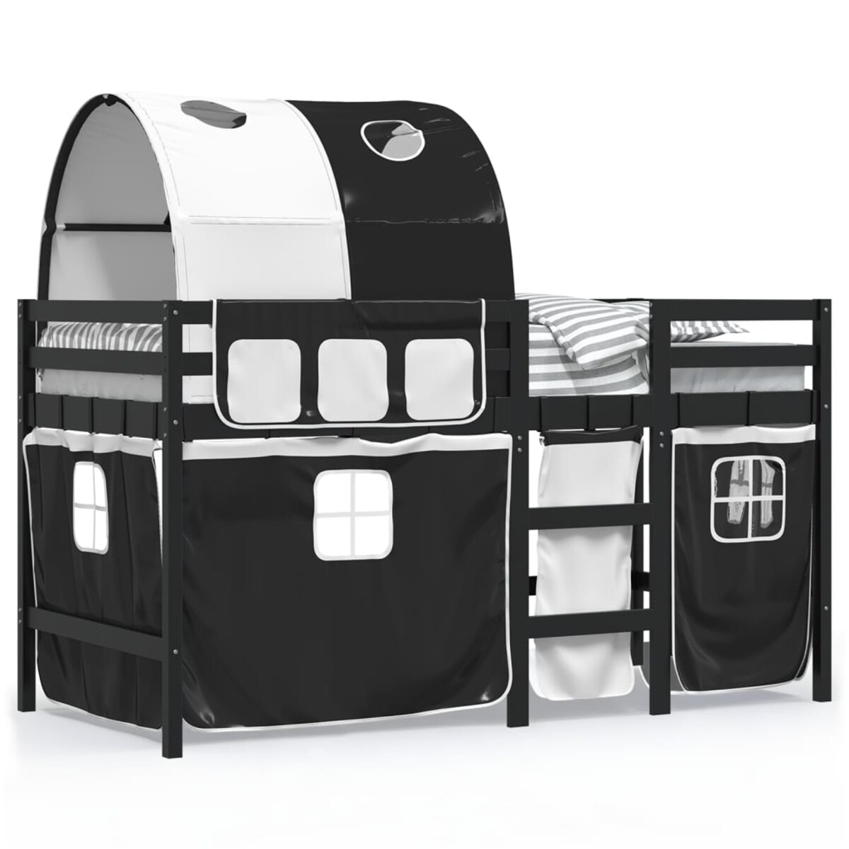 vidaXL Dziecięce łóżko na antresoli, z tunelem, biało-czarne, 90x200cm