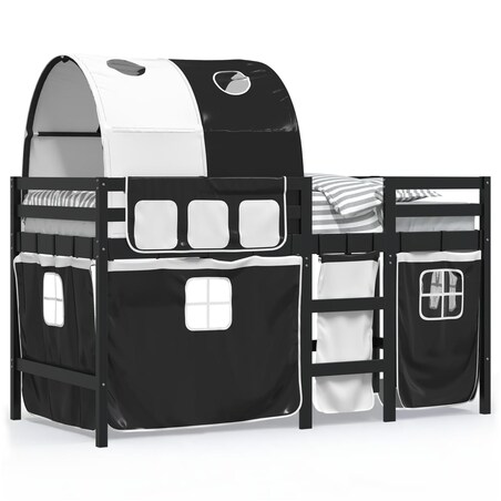 vidaXL Dziecięce łóżko na antresoli, z tunelem, biało-czarne, 90x200cm