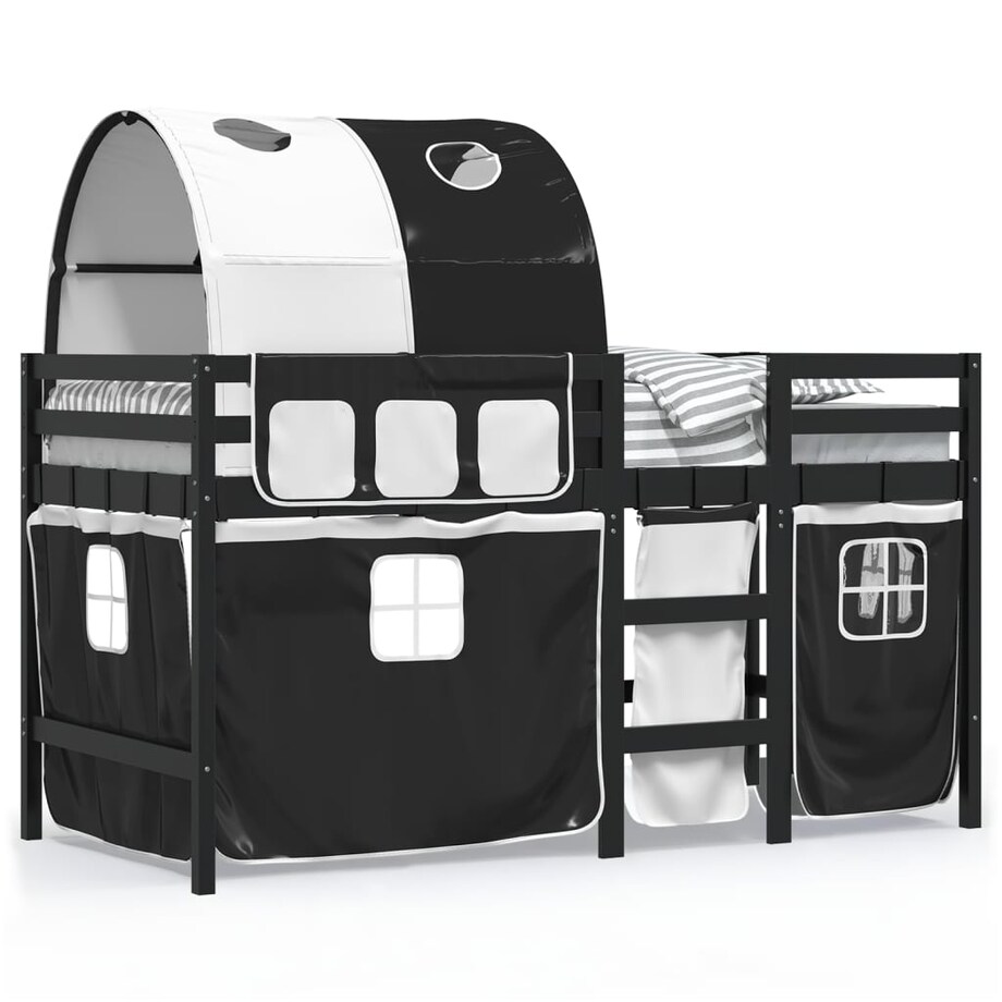 vidaXL Dziecięce łóżko na antresoli, z tunelem, biało-czarne, 90x200cm