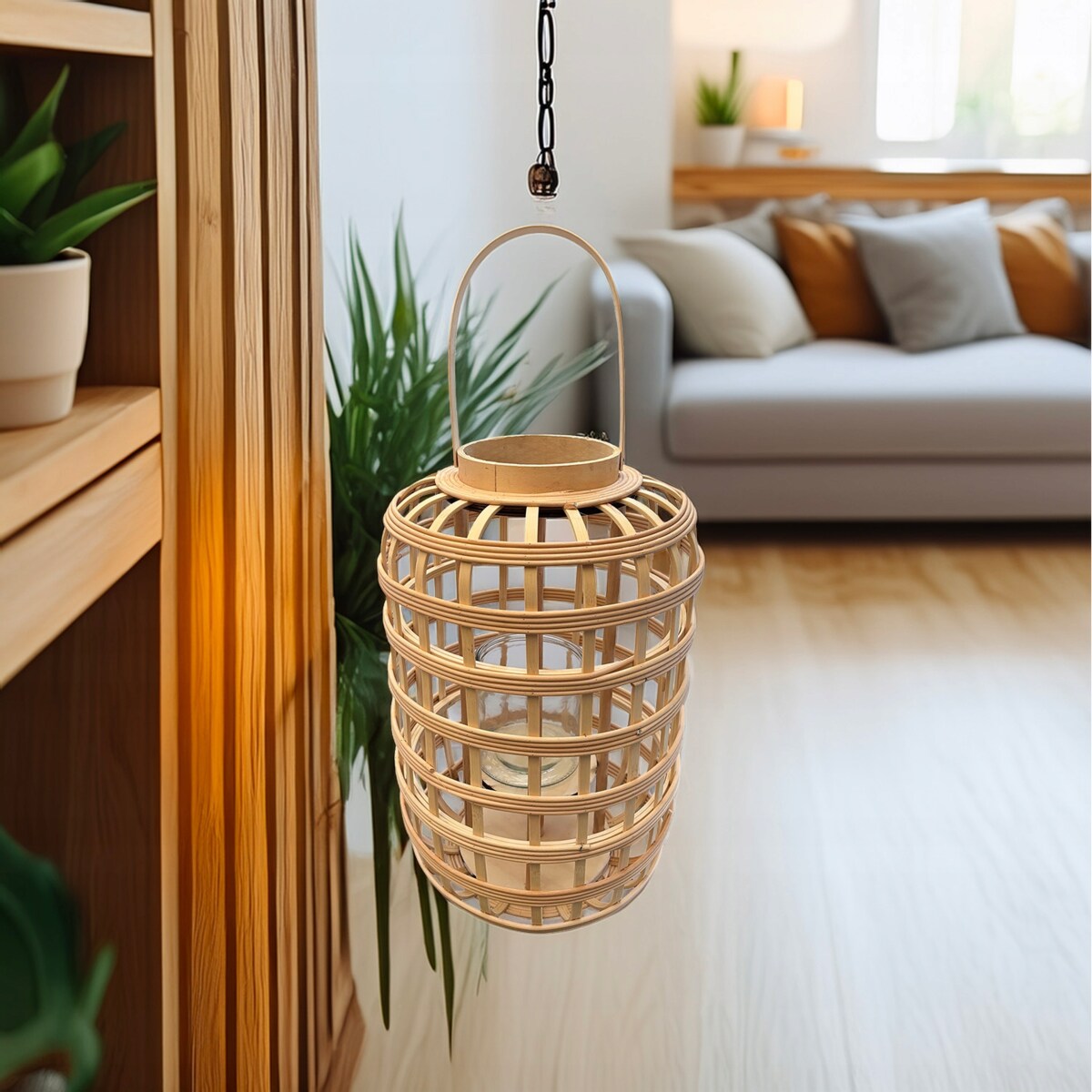 LAMPION LATARNIA DREWNIANA na balkon taras do domu salonu boho duża 46cm