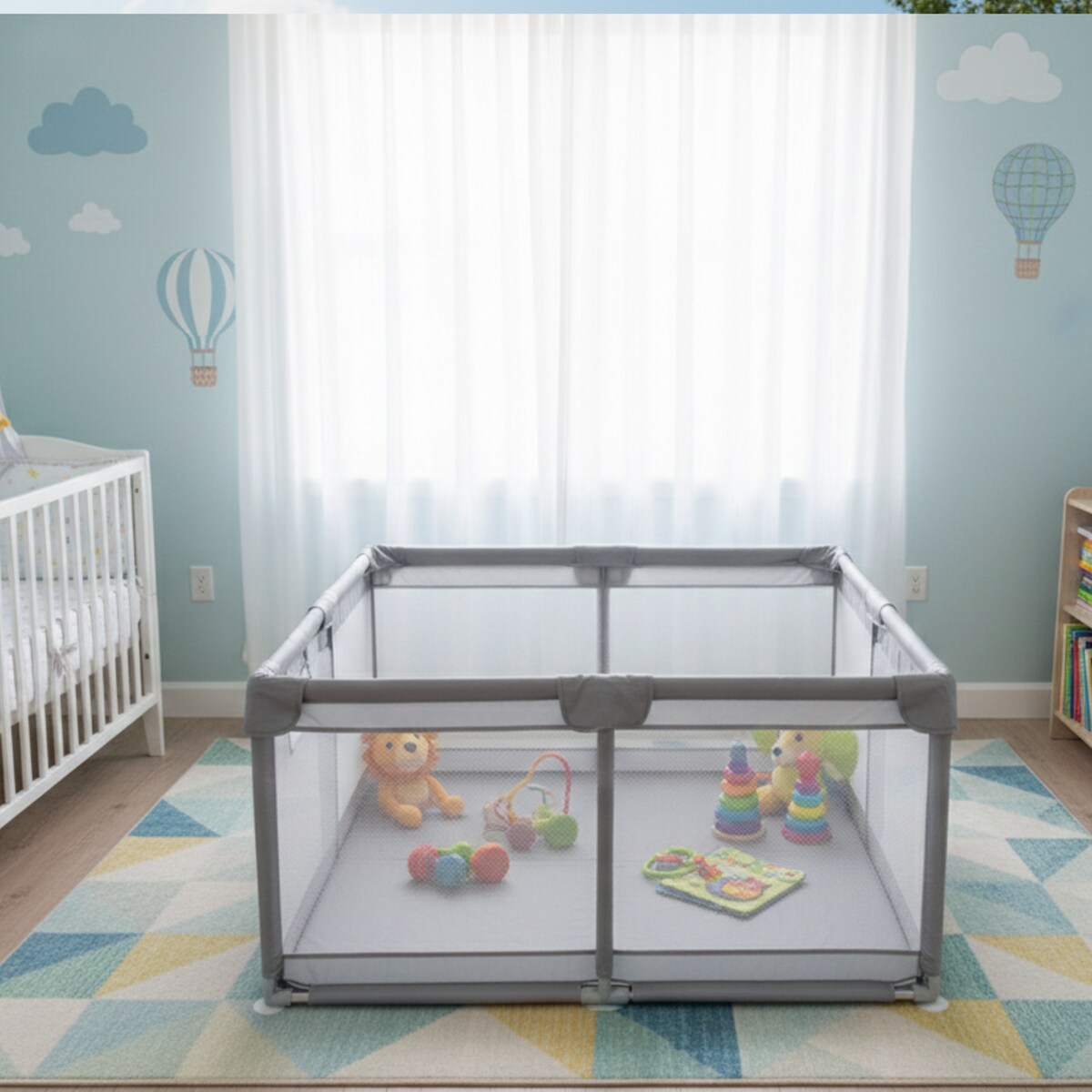 Kojec dla dziecka 126x126 cm suchy basen plac zabaw szary + piłki + torba