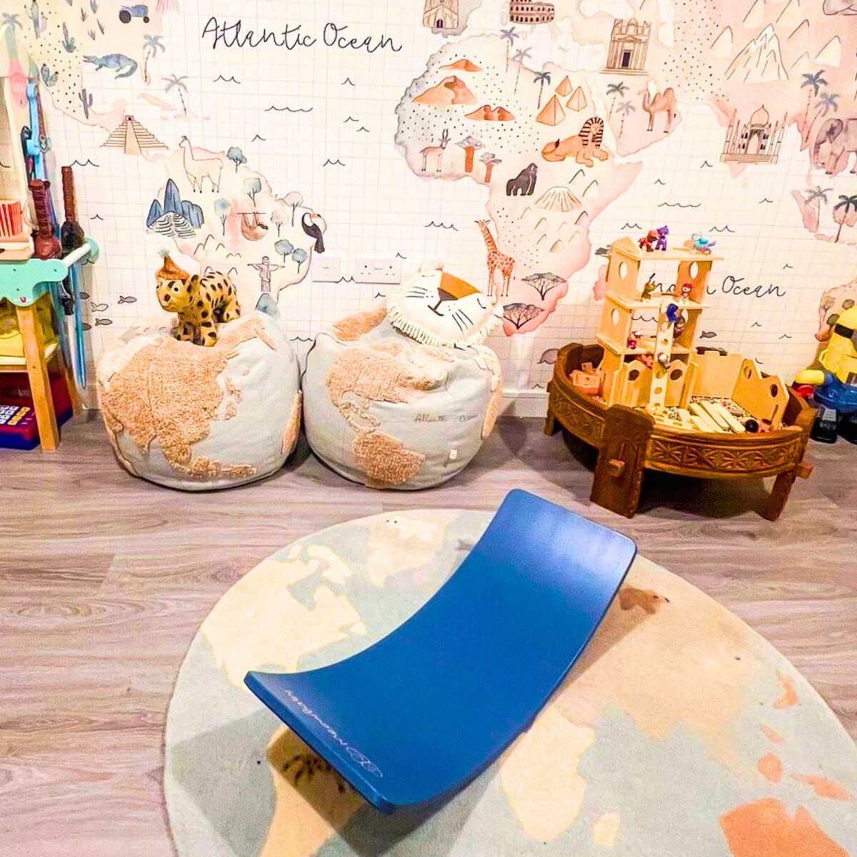 Deska do Balansowania z Filcem 80x30cm dla Dzieci, Niebieski Balance Board, Filc Niebieski