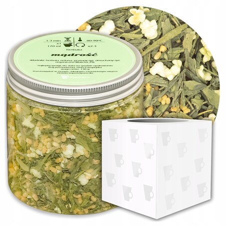 Herbata zielona MĄDROŚĆ o smaku organicznej matchy i japońskiej genmaichy - herbata liściasta sypana mieszanka napar susz - gotowa na prezent upominek