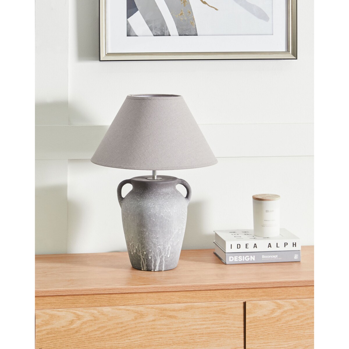 Lampa stołowa ceramiczna szara AGEFET