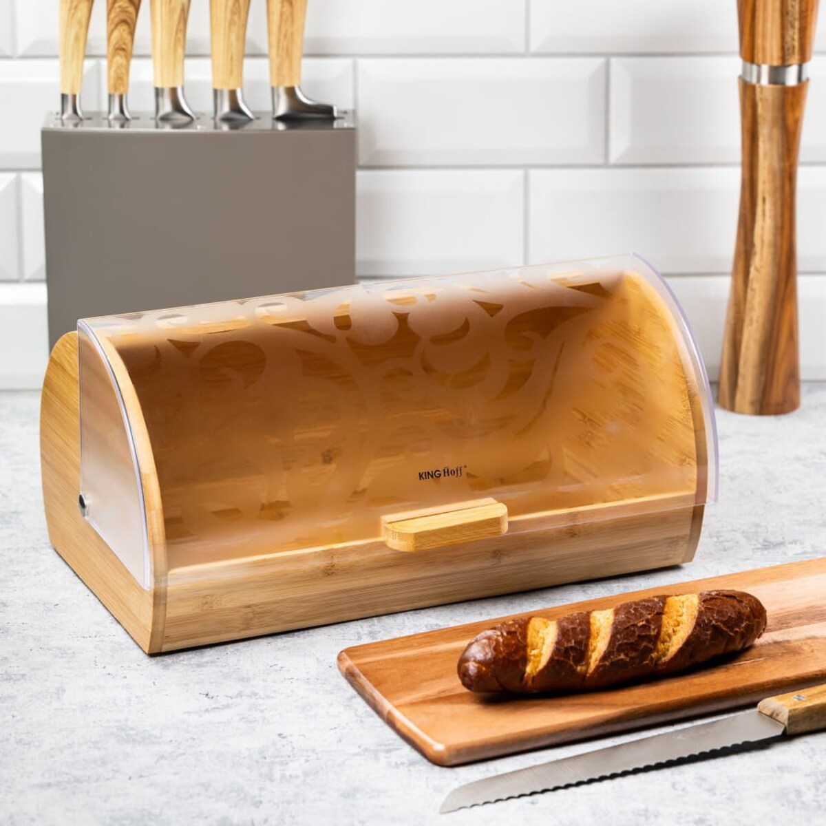 Chlebak bambusowo-akrylowy pojemnik na chleb pieczywo KINGHOFF