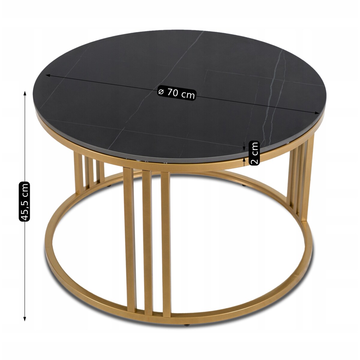Stolik Kawowy Okrągły Ława Mały Złoty Glamour Marmur Czarny KORIN