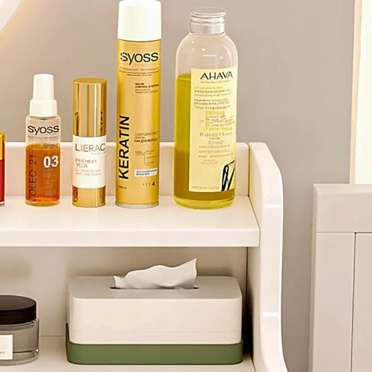 Toaletka kosmetyczna makijaż z lustrem biała skandynawski nowoczesna loft