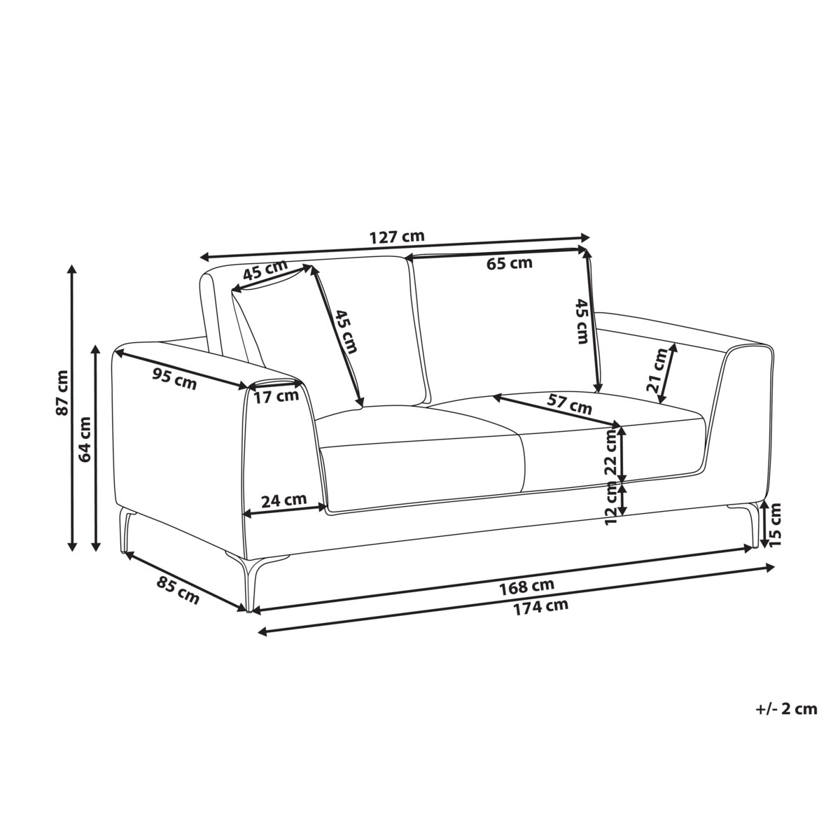 Sofa 2-osobowa szara REINEN