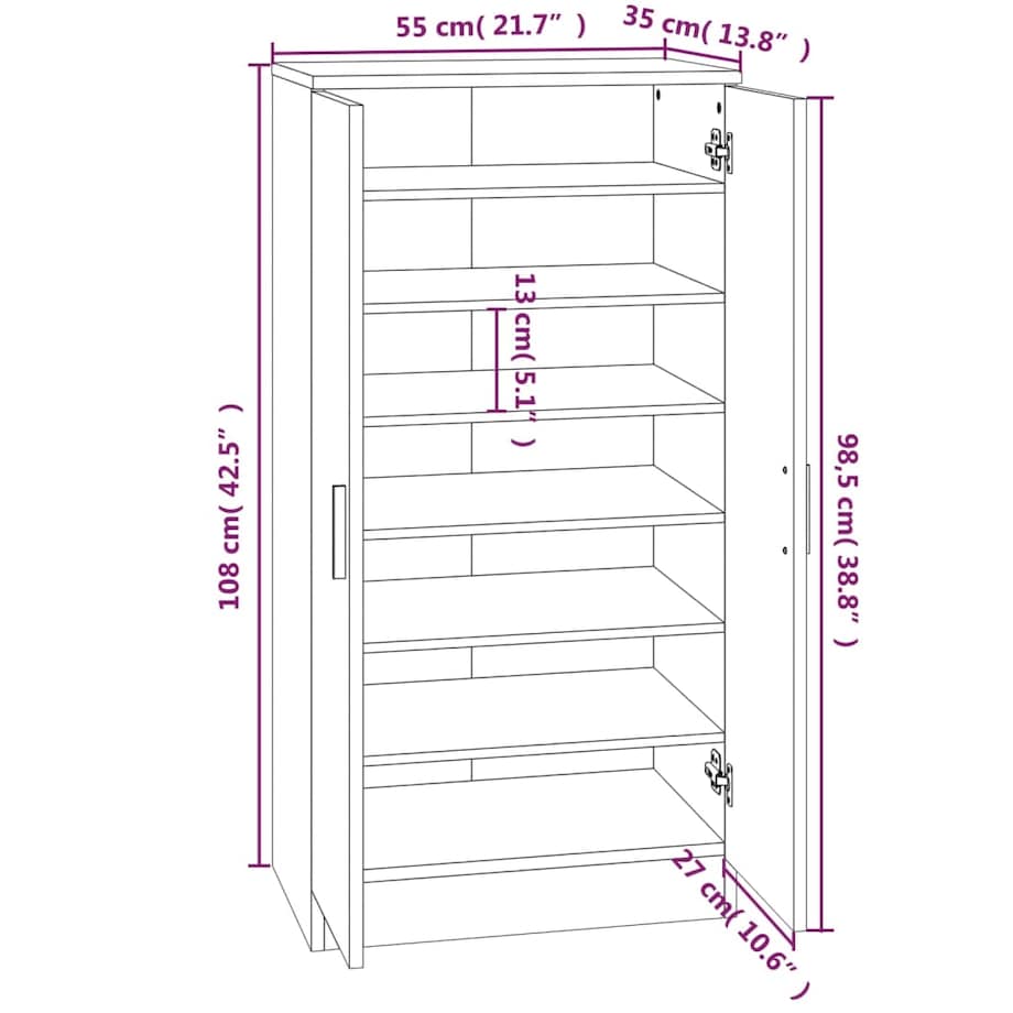 vidaXL Szafka na buty, czarna, 55x35x108 cm, materiał drewnopochodny