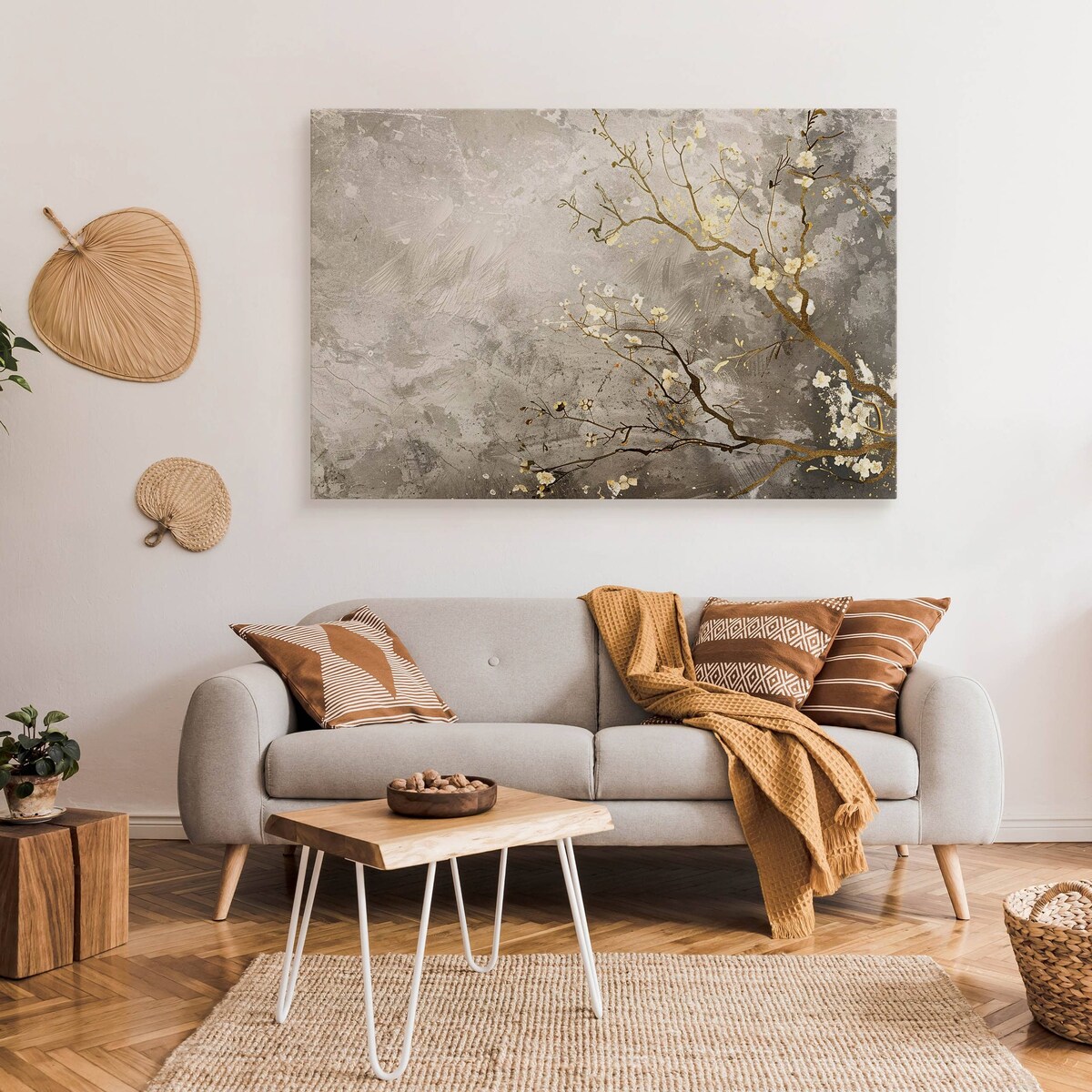 Obraz Do Salonu Sypialni Beton Abstrakcja Kwiaty Rośliny Natura 120x80cm