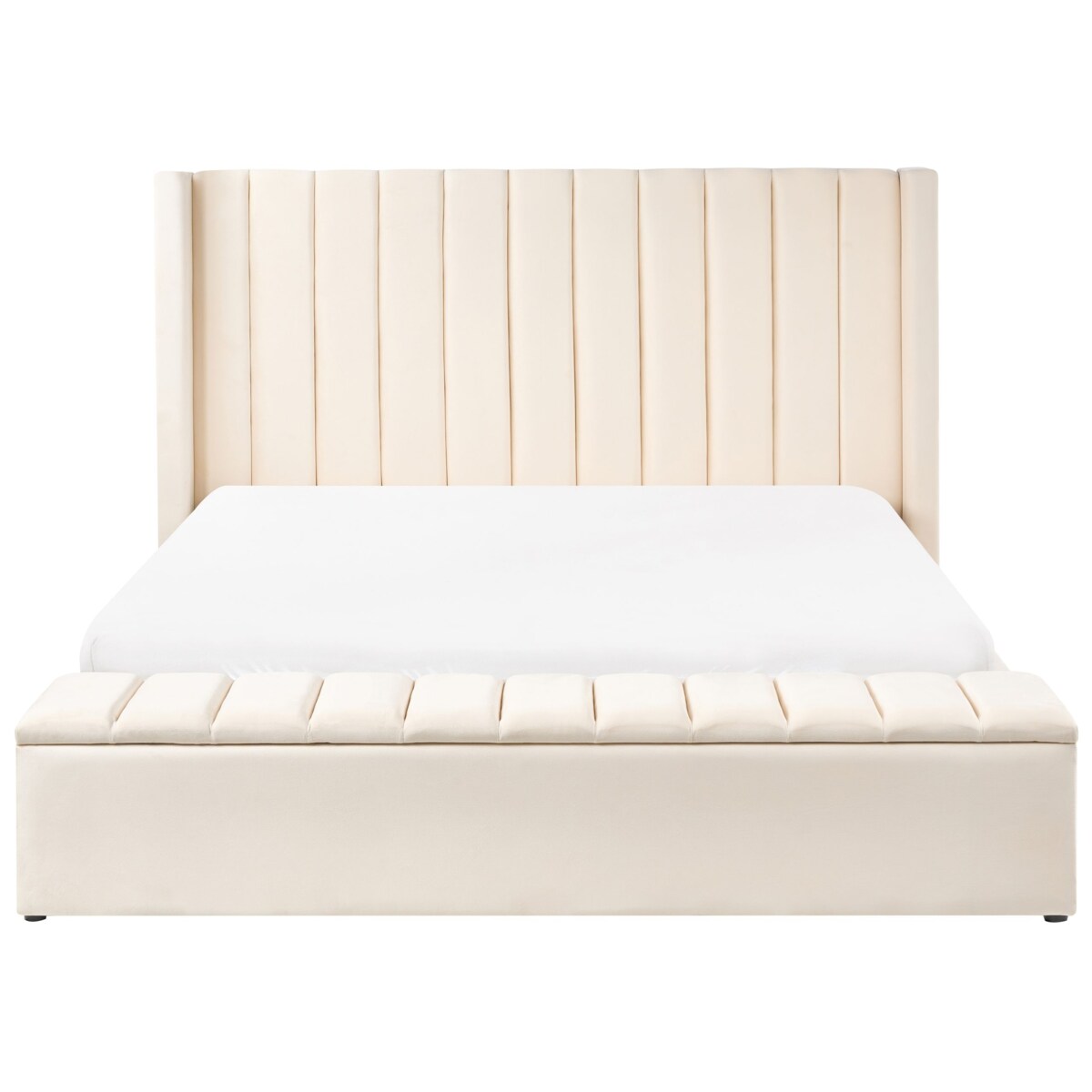 Łóżko z ławką Welur NOYERS 180 x 200 cm Złamana biel