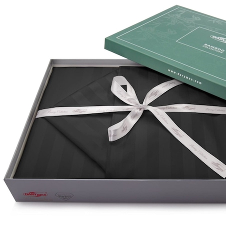 Pościel bambusowa satyna bawełniana 220x200 Bamboo paski, czarna