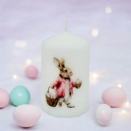 Świeca wielkanocna z zajączkiem – dekoracja świąteczna do koszyka