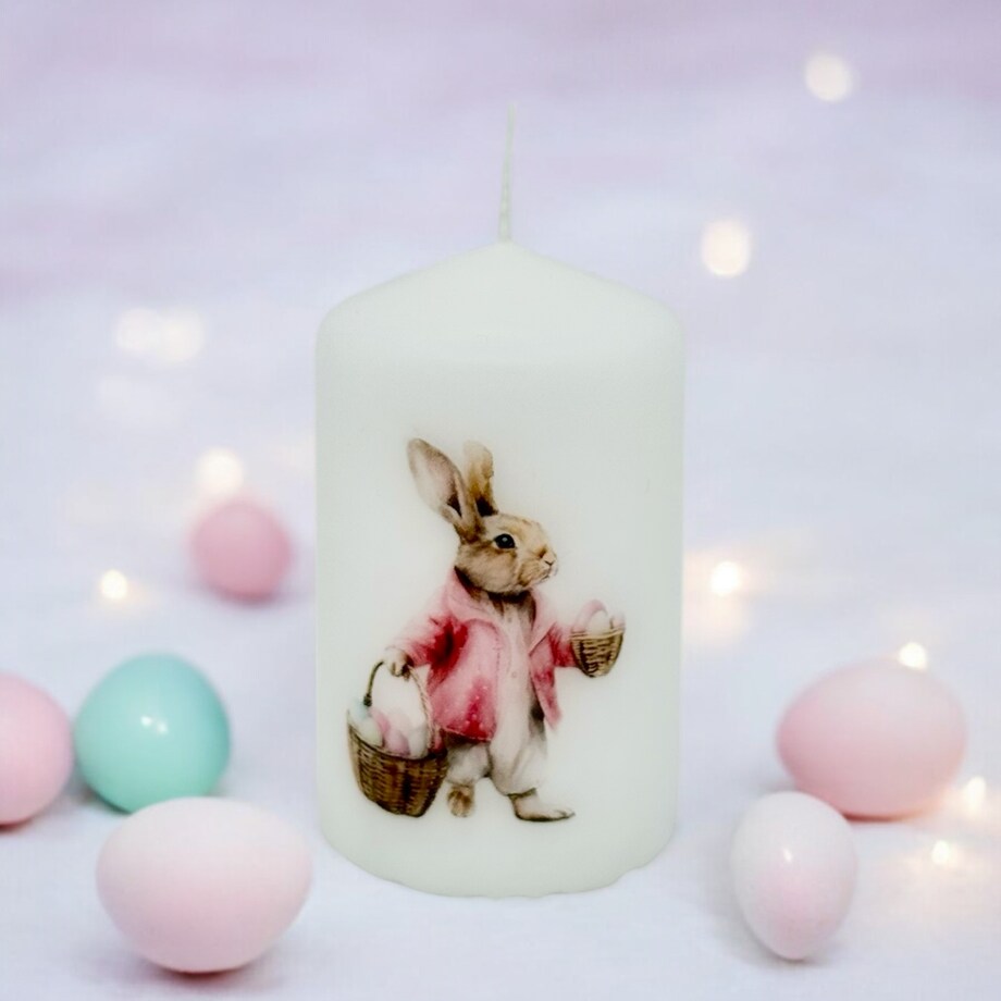 Świeca wielkanocna z zajączkiem – dekoracja świąteczna do koszyka