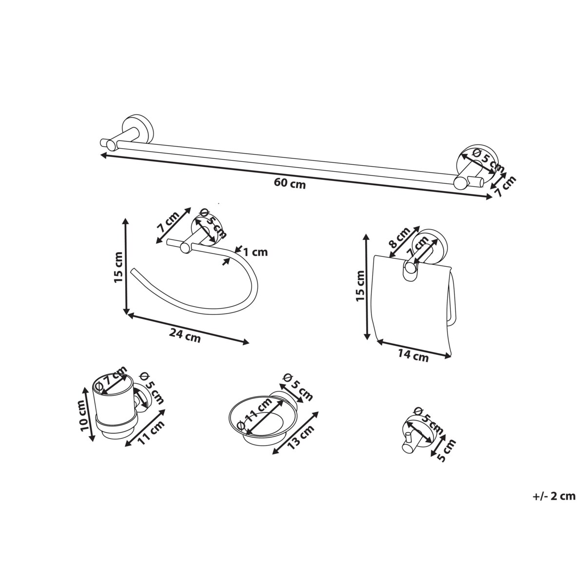 Zestaw akcesoriów toaletowych 6 elementów ZARUMA Z uchwytami i haczykami na ręczniki Srebrny